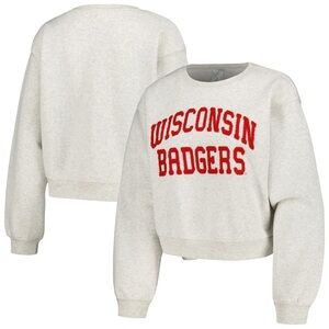 NWT Women's ZooZatz Oatmeal Wisconsin Badgers Core Chenille Cropped Pullover M